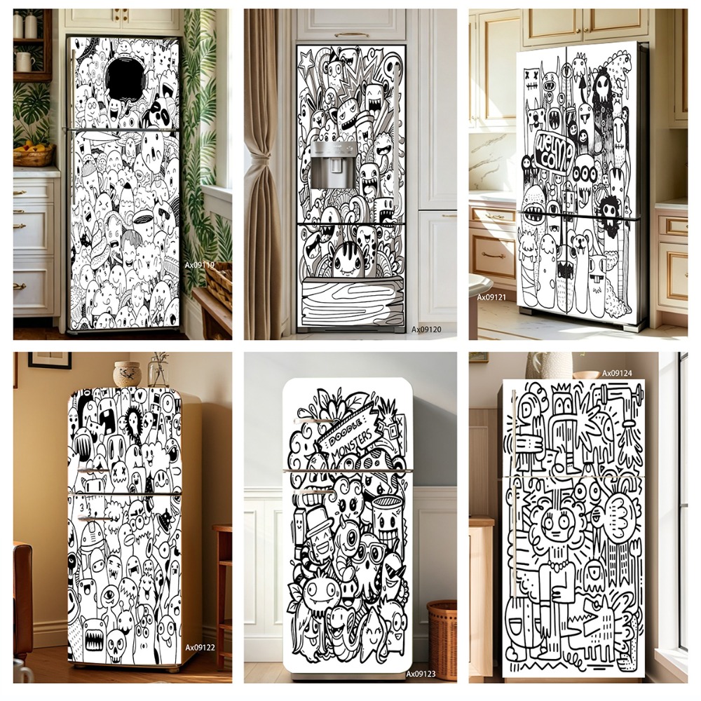 Black‑White Line Art Doodle Mo - Full Cover Adhesive ulasan dan harga