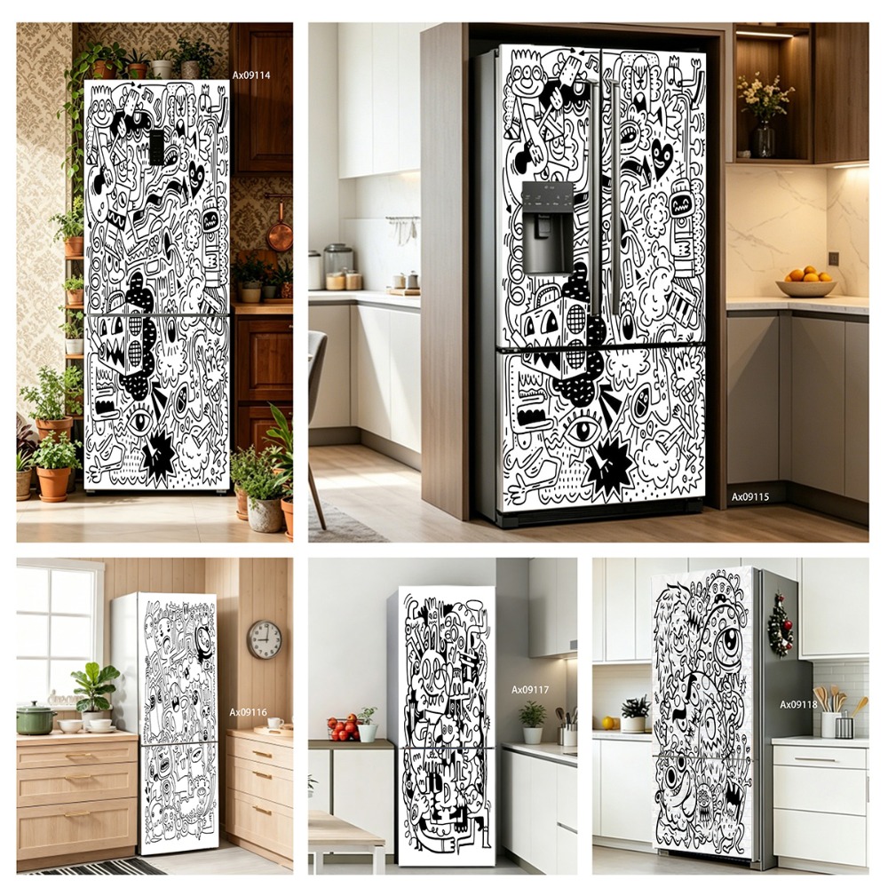 Black‑White Line Art Doodle Mo - Full Cover Adhesive ulasan dan harga